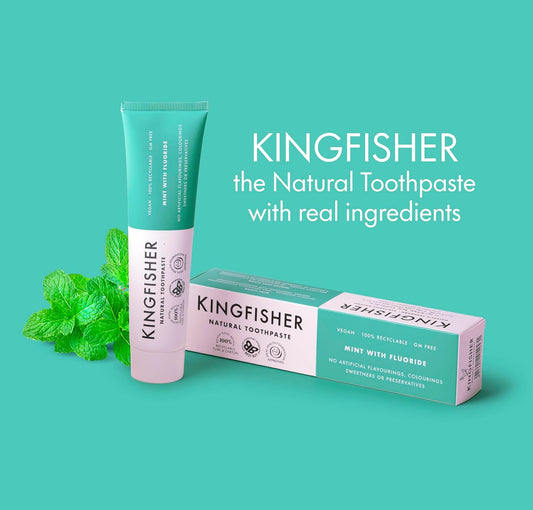 Kingfisher Natural Toothpaste Mint With Fluoride | Suitable For Vegetarians & Vegans | Oral Health Foundation Approved | Gluten-Free & Gm-Free | Ethical Consumer Best Buy | 1 X 100Ml Tube