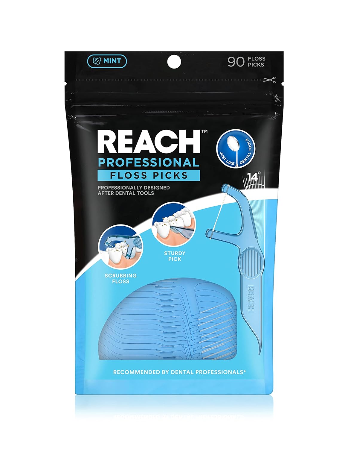 REACH Interdental Flosser Pick Floss Bundle | Acute angle for better reach | Dented for Better Grip , PFAS FREE | 90 Flossers (Pack of 6) : Health & Household