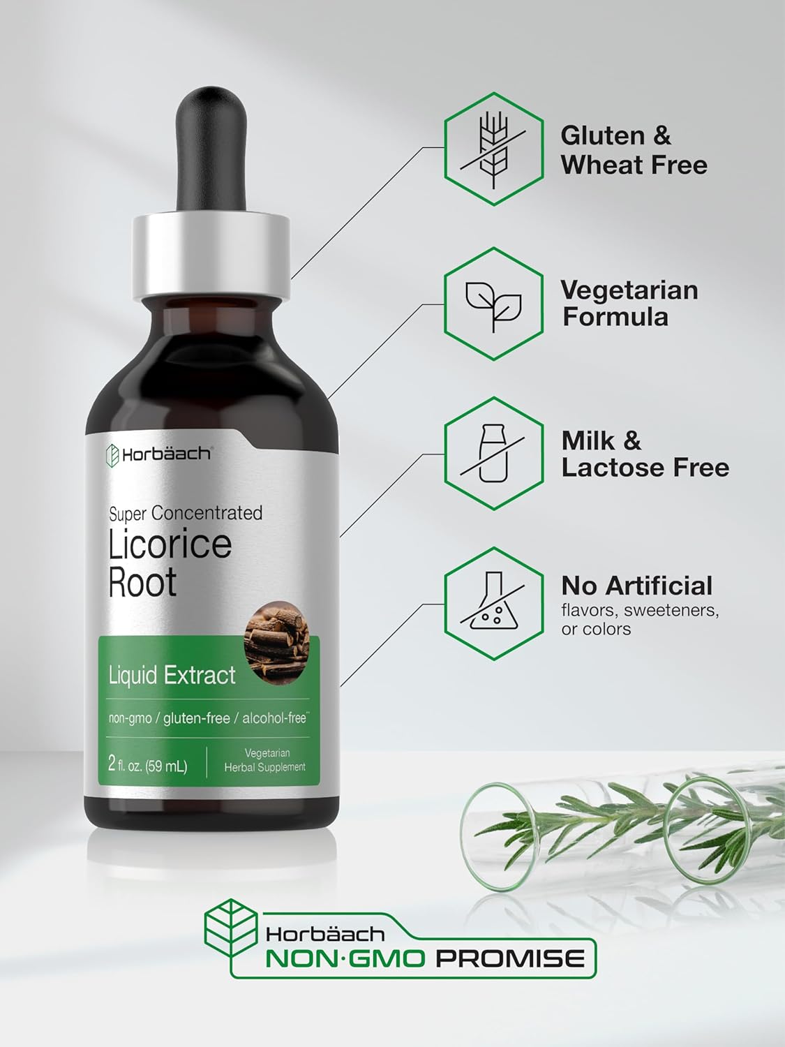 Horbäach Licorice Root Extract | 2 fl oz | Alcohol Free Tincture | Vegetarian, Non-GMO, Gluten Free Liquid : Health & Household