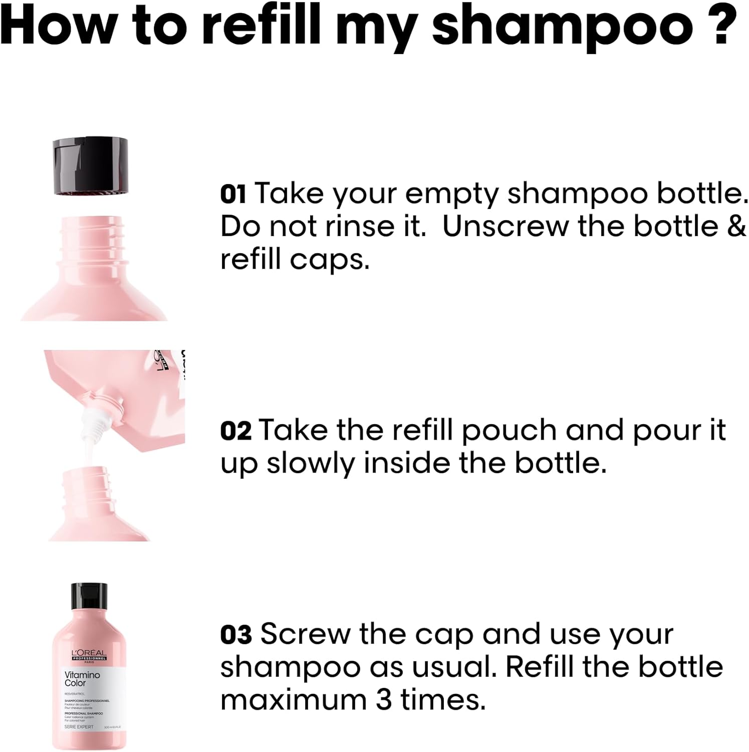 L’Oréal Professionnel Vitamino Color Shampoo & Refill Big pack bundle 1L (2x500ml), Colour Protection and Shinier Hair, For Coloured Hair, 500ml : Amazon.co.uk: Beauty