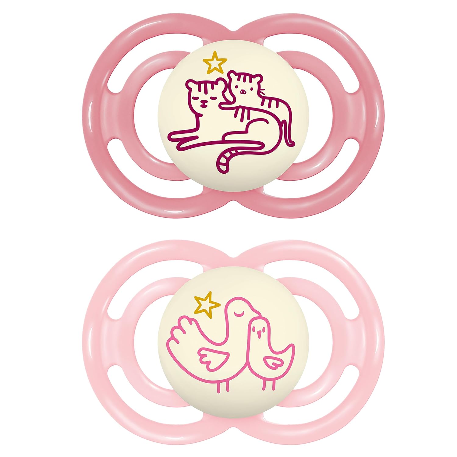 Mam Perfect Night Baby Pacifier, Patented Nipple, Glows In The Dark, 2 Pack, 6-16 Months, Girl