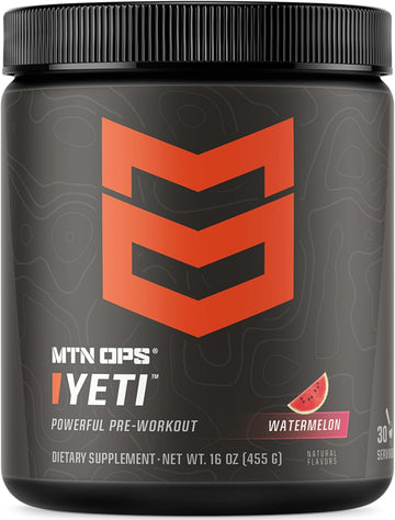 Mtn Ops Yeti Pre-Workout Powder Energy Drink With Creatine, 200Mg Caffeine & Bcaas With Beta Alanine, 30-Serving Tub, Watermelon