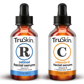 Truskin Face Serum Duo – Retinol Serum For Face & Vitamin C Serum – Anti Aging Skin Care Set For Women – Skin Care For Bright, Smooth, & Firm Skin – 1 Fl Oz, 2 Bottles