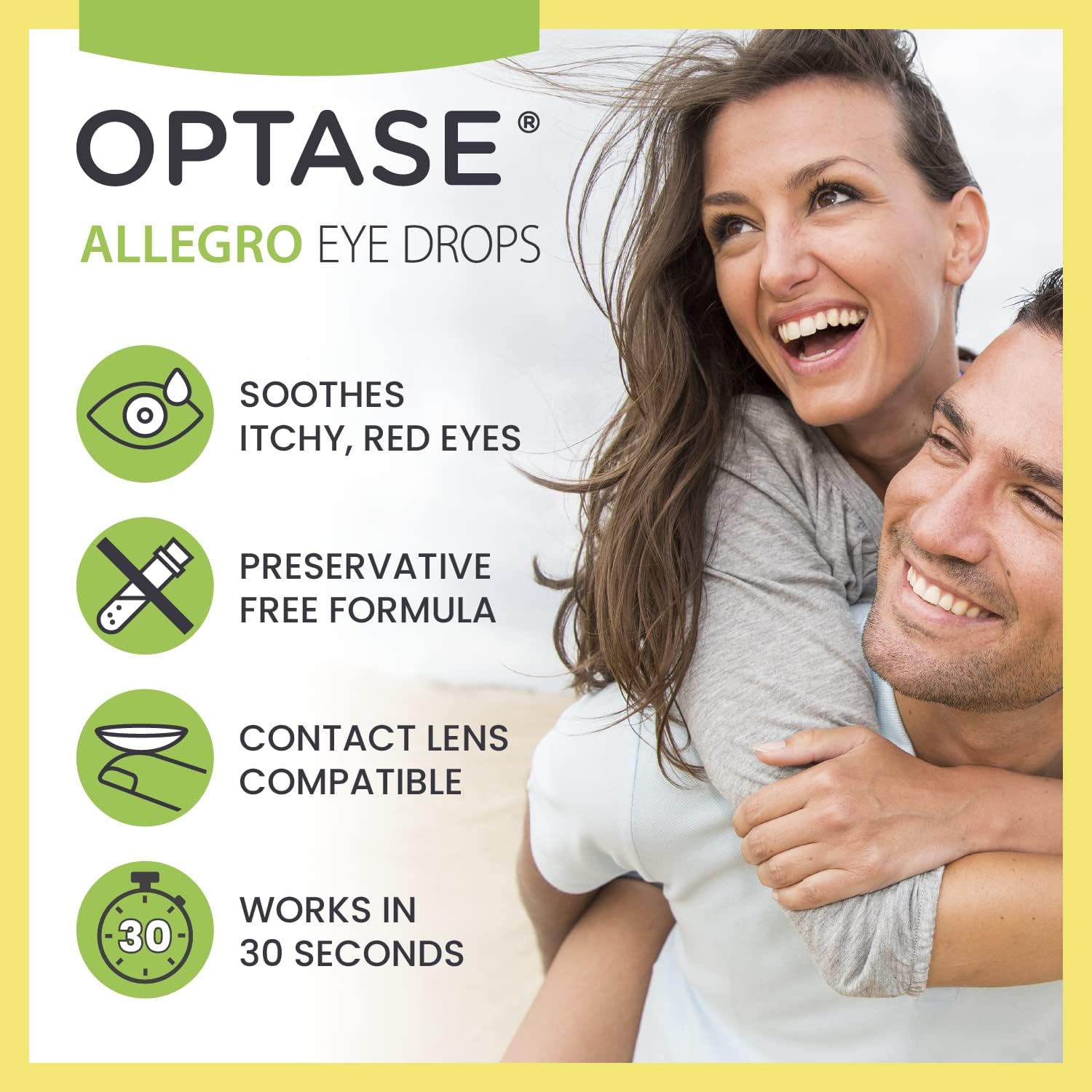 Optase Allegro Eye Drops for Dry Eyes - Lubricating Eye Drops for Dry Eyes - Eye Drops for Red Eyes and Seasonal Irritants - Symptom Relief Eye Drops for Contacts and Itchy Eyes - .33 oz, 300 Drops : Health & Household