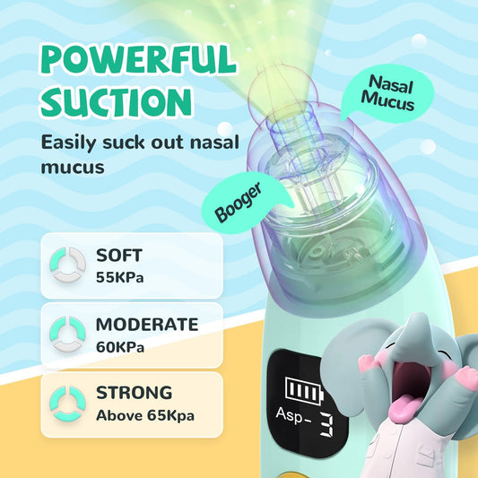 Baby Nasal Aspirator, Electric Auto Suction Snivel Mucus Booger Sucker with Light & Music, Snot Remover for Snotty Kid/Nose/Children/Toddler/Newborn, Include 3 Tips and 1 Tweezers