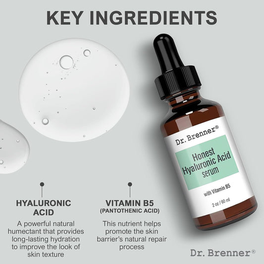 2 Oz. Hyaluronic Acid Serum For Skin, Made With 100% Pure Hyaluronic Acid, Plumping, Anti-Aging, Hydrating, Moisturizing Ha Serum With Vitamin B5 By Dr. Brenner (2 Oz)