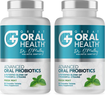 Oral Probiotics For Mouth Bad Breath Treatment For Adults: Dentist Formulated Blis K12 M18 Advanced Oral Probiotics For Teeth And Gums, 60 Chewable Oral Health Probiotics Supplement Tablets (Mint 2Pk)