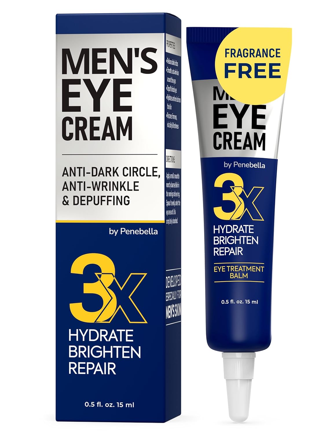 Mens Eye Cream - Eye Treatment Balm for Dark Circles and Puffiness - Caffeine Eye Cream - Niacinamide (Vitamin B3), Collagen, Peptides - Under Eye Brightener - Eye Care