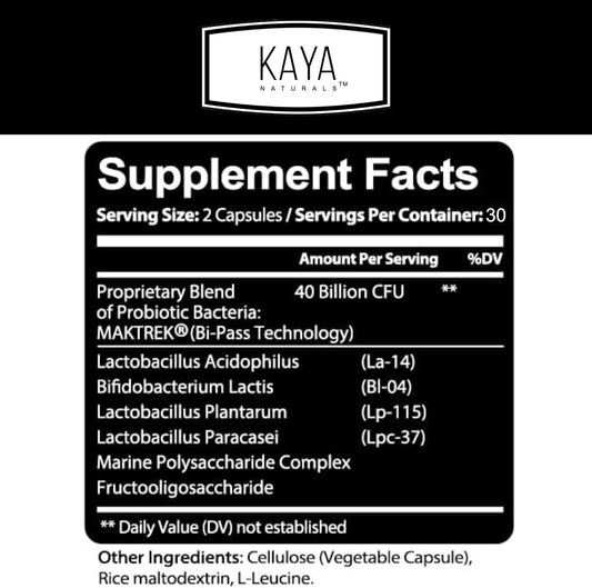 Kaya Naturals Probiotic 40 Billion Cfu | Probiotics For Women, Probiotics For Men And Adults, Natural | Gut Health & Immune Support Supplement | Provides Digestive Support | 60 Vegetable Capsules