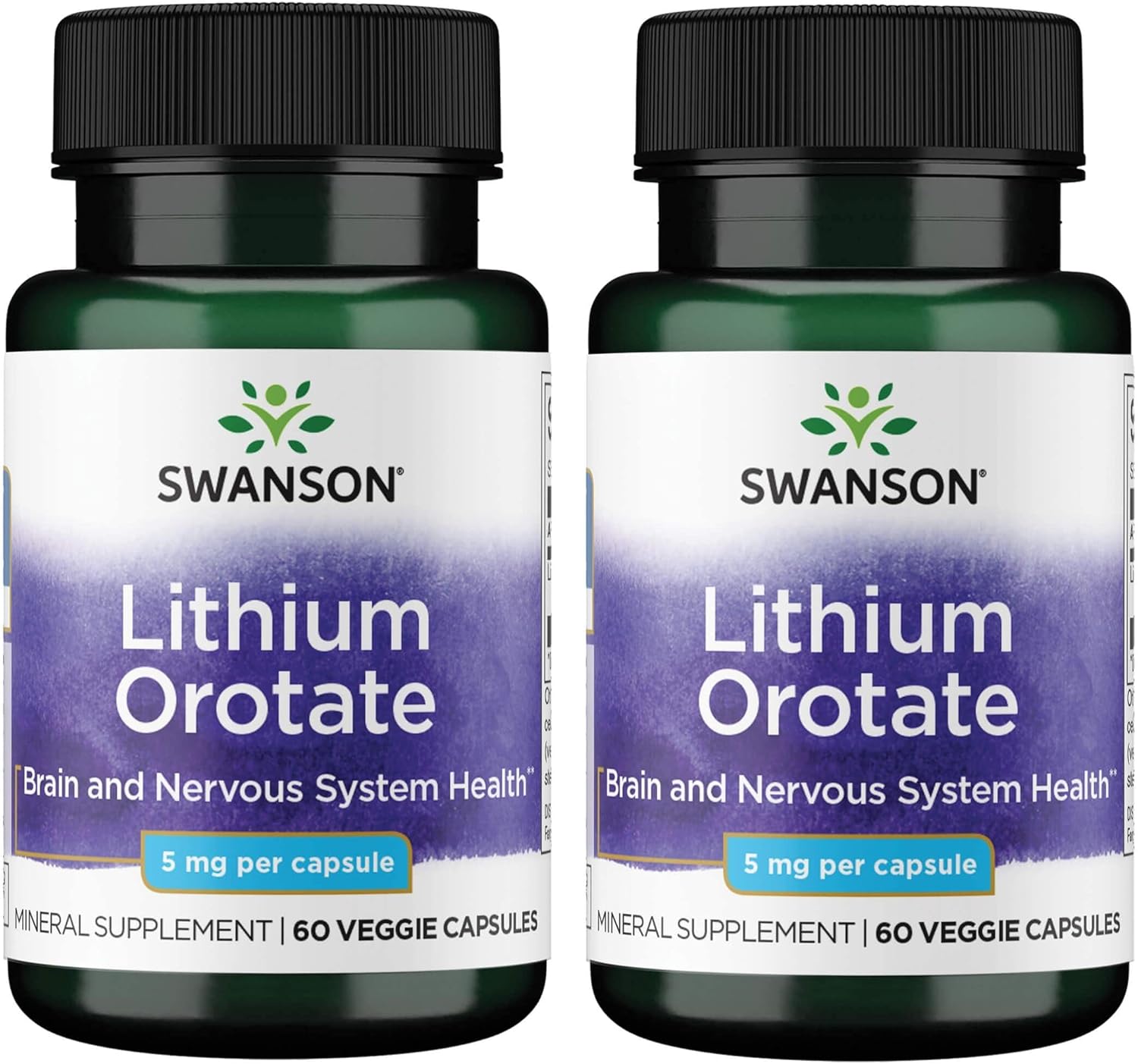 Swanson Lithium Orotate Antioxidant Mood Emotional Wellness Behavior Memory Support Supplement 5 Mg 60 Veggie Capsules (Elemental Lithium) 2 Pack