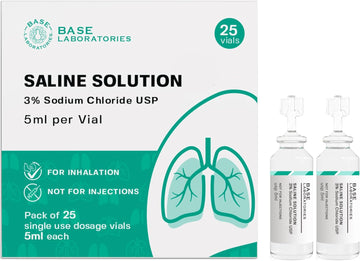 Base Laboratories 3% Saline Solution For Nebulizer Machine | Saline Solution For Inhalation & Nasal Irrigation | High 3% Concentration L 25 Vials 5Ml Unit Dose