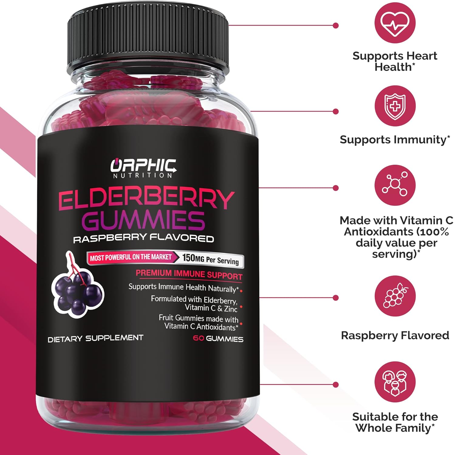 ORPHIC NUTRITION Apple Cider Vinegar Gummies + Elderberry Gummies - Formulated to Support Healthy Weight, Normal Energy Levels & Gut Health* - Immune System Support* : Health & Household