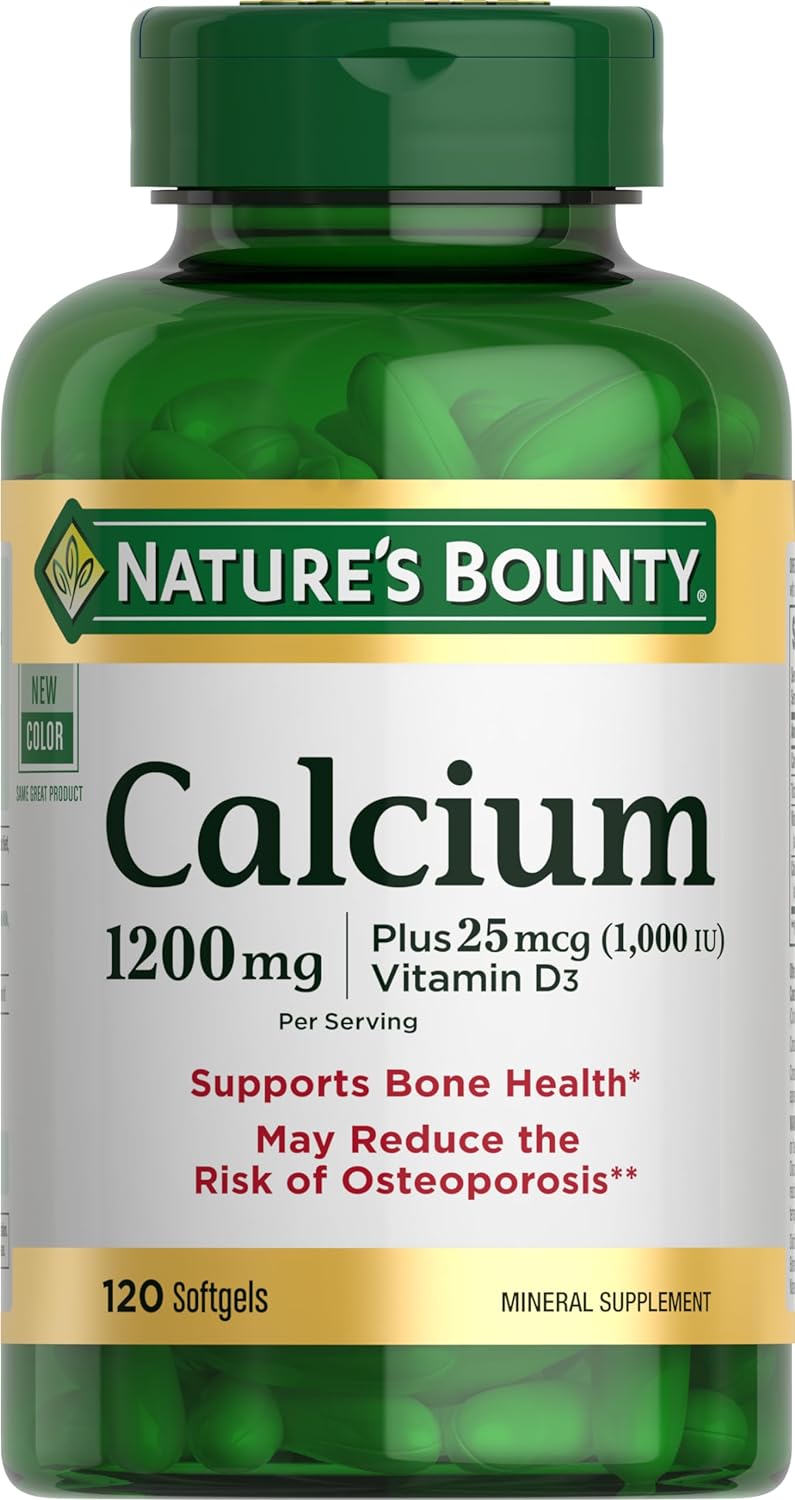 Nature'S Bounty Calcium Carbonate & Vitamin D, Supports Immune Health & Bone Health, 1200Mg Calcium & 1000Iu Vitamin D3, 120 Softgels
