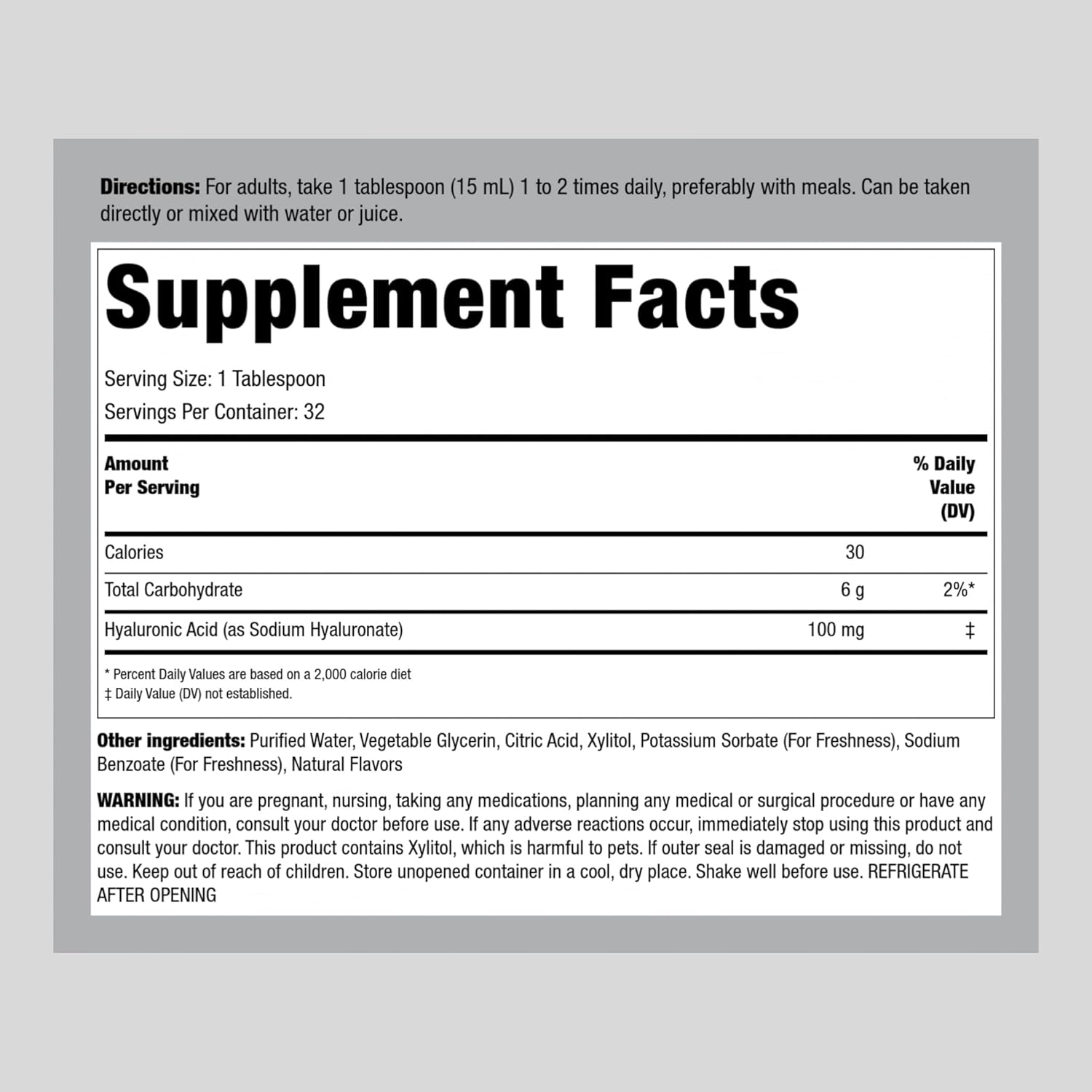 Piping Rock Liquid Hyaluronic Acid Supplement | 100mg | 16 fl oz | Berry Flavor | Vegetarian Formula | Non-GMO, Gluten Free : Health & Household