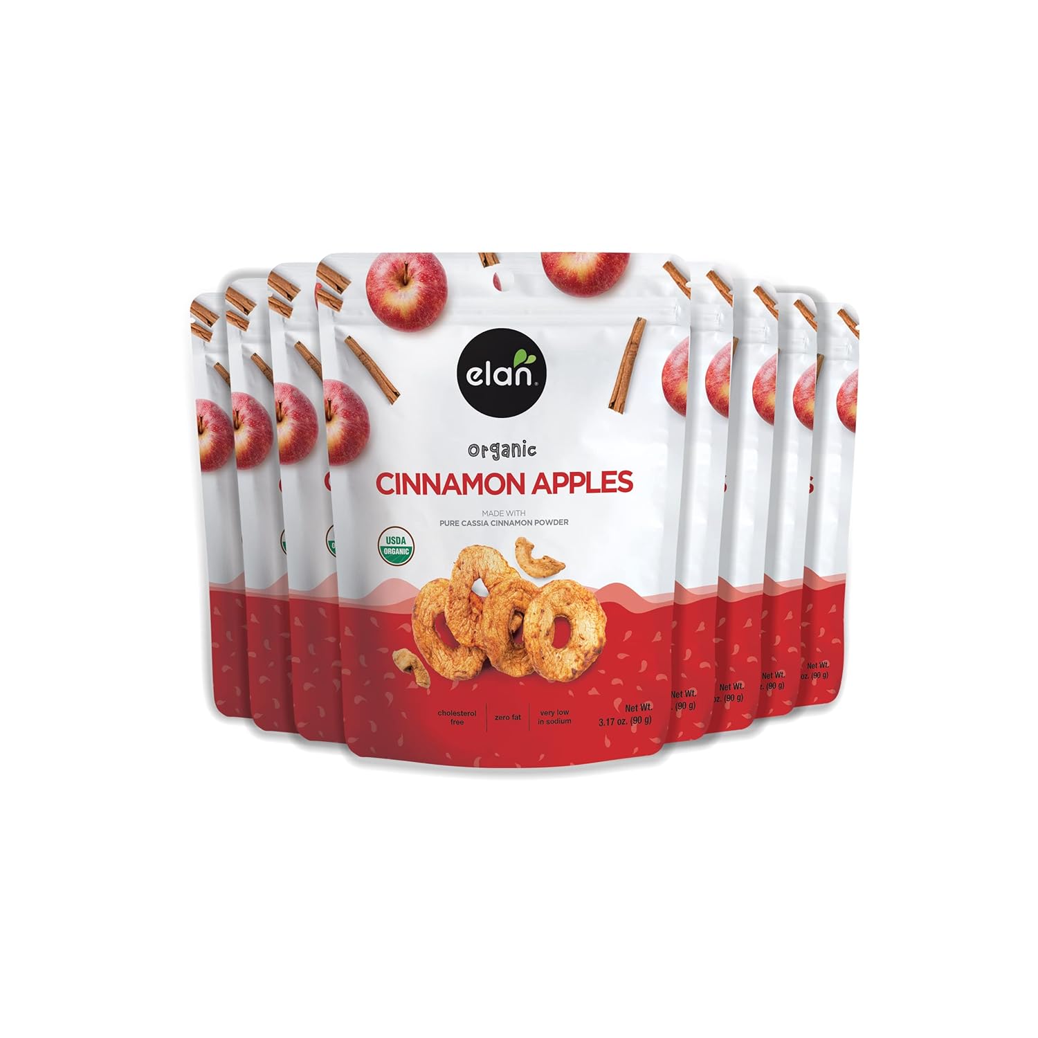 Elan Organic Cinnamon Apples, Healthy Snacks, Dried Fruits, No Sulphites, Non-Gmo, Gluten-Free, Vegan, Kosher, Soft Chewy Dried Apple Rings, 8 Pack Of 3.17 Oz