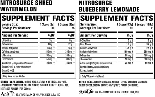 Jacked Factory Nitrosurge Pre-Workout In Blueberry Lemonade & Watermelon Nitrosurge Shred Thermogenic Pre-Workout For Men & Women