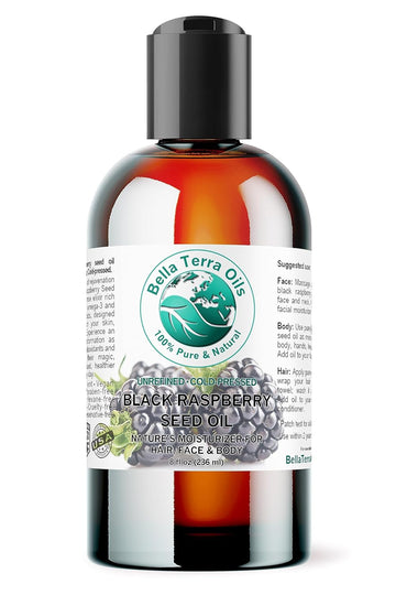 Bella Terra Oils - Black Raspberry Seed Oil 8 oz - Natural Elixir Enhanced with Ellagic Acid & Vitamin A, Cold-Pressed Cosmetic Secret for Radiant Skin