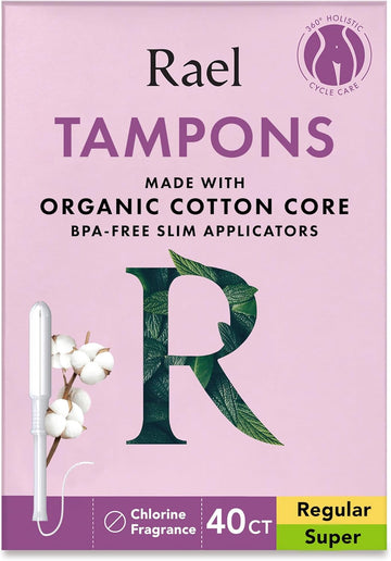 Rael Tampons, Slim Applicator Made With Organic Cotton Core - Tampons Multipack, Regular And Super Absorbency, Bpa-Free, Leak Locker Technology, Unscented, Chlorine Free (40 Count, Bundle)