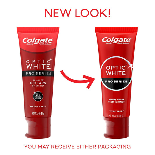 Colgate Optic White Pro Series Whitening Toothpaste with 5% Hydrogen Peroxide, Vividly Fresh, 3 Oz Tube