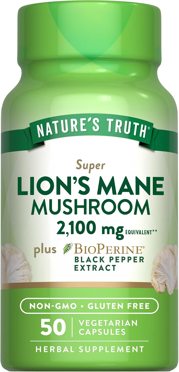 Lions Mane Mushroom Supplement | 2100Mg | 50 Capsules | Plus Bioperine | Vegetarian, Non Gmo & Gluten Free | By Nature'S Truth