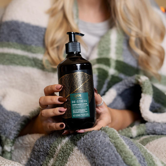 I Love Wellness Destress Hand & Body Lotion, With Natural Essential Oils Of Lemongrass, Rosemary & Eucalyptus, With Avocado Oil & Shea Butter, Energising Blend, Vegetarian & Vegan-Friendly - 500Ml