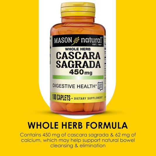 Mason Natural Cascara Sagrada 450 Mg, Herbal Supplement For Normal Digestive Function Support, 100 Caplets
