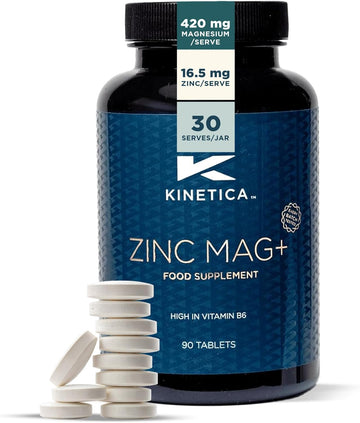 Kinetica Sports Zinc Mag+ | 420Mg Magnesium, 16.5Mg Zinc, 193µg Selenium & 4.8Mg Vitamin B6/Serve, 30 Servings/90 Capsule Pack | 3 Capsules/Day| Scientifically Formulated Blend| Promotes Healthy Sleep