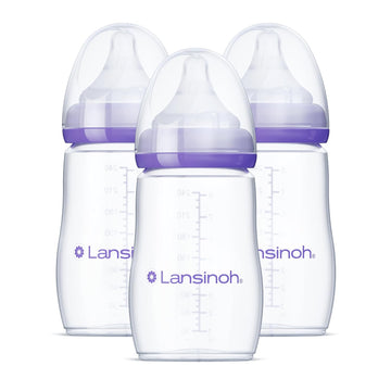 Lansinoh Anti-Colic Baby Bottles For Breastfeeding Babies, 8 Ounces, 3 Count, Includes 3 Medium Flow Nipples, Size M