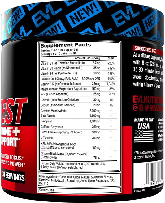 Evlution Nutrition Engn Test - Intense Pre-Workout With Creatine - Test Support Formula - Pre-Workout Powder For Lasting Energy & Focus - With Beta-Alanine & Caffeine - 30 Servings - Fruit Punch