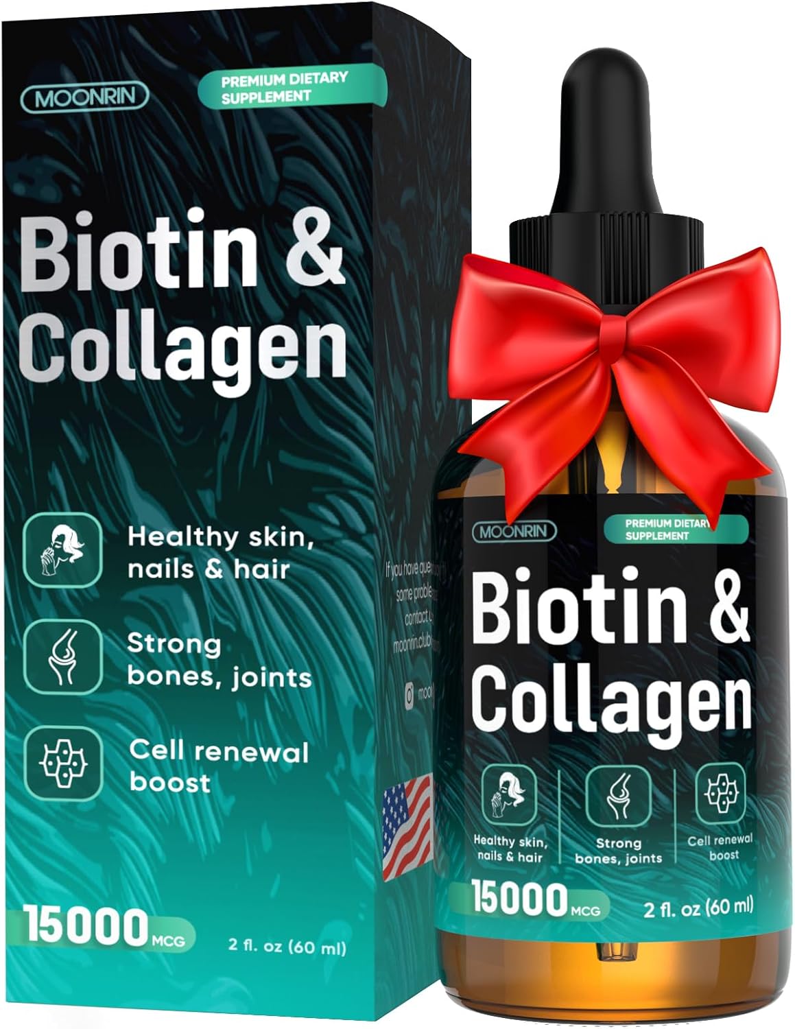 Liquid Collagen & Biotin Supplement For Hair Skin And Nails, Biotin 5000Mcg & Collagen 10000Mcg Promotes Cell Renewal, Stronger Bones & Joints, Non-Gmo, Gluten- & Wheat-Free, 2 Fl. Oz, 60 Ml