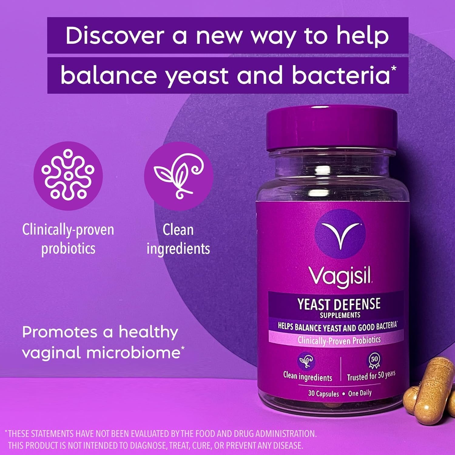 Vagisil Vagistat 3 Day Yeast Infection Treatment for Women, 2% External Miconazole Nitrate Cream (Pack of 1) Yeast Defense Supplements, Helps Balance Yeast & Good Bacteria, 30 Capsules : Health & Household