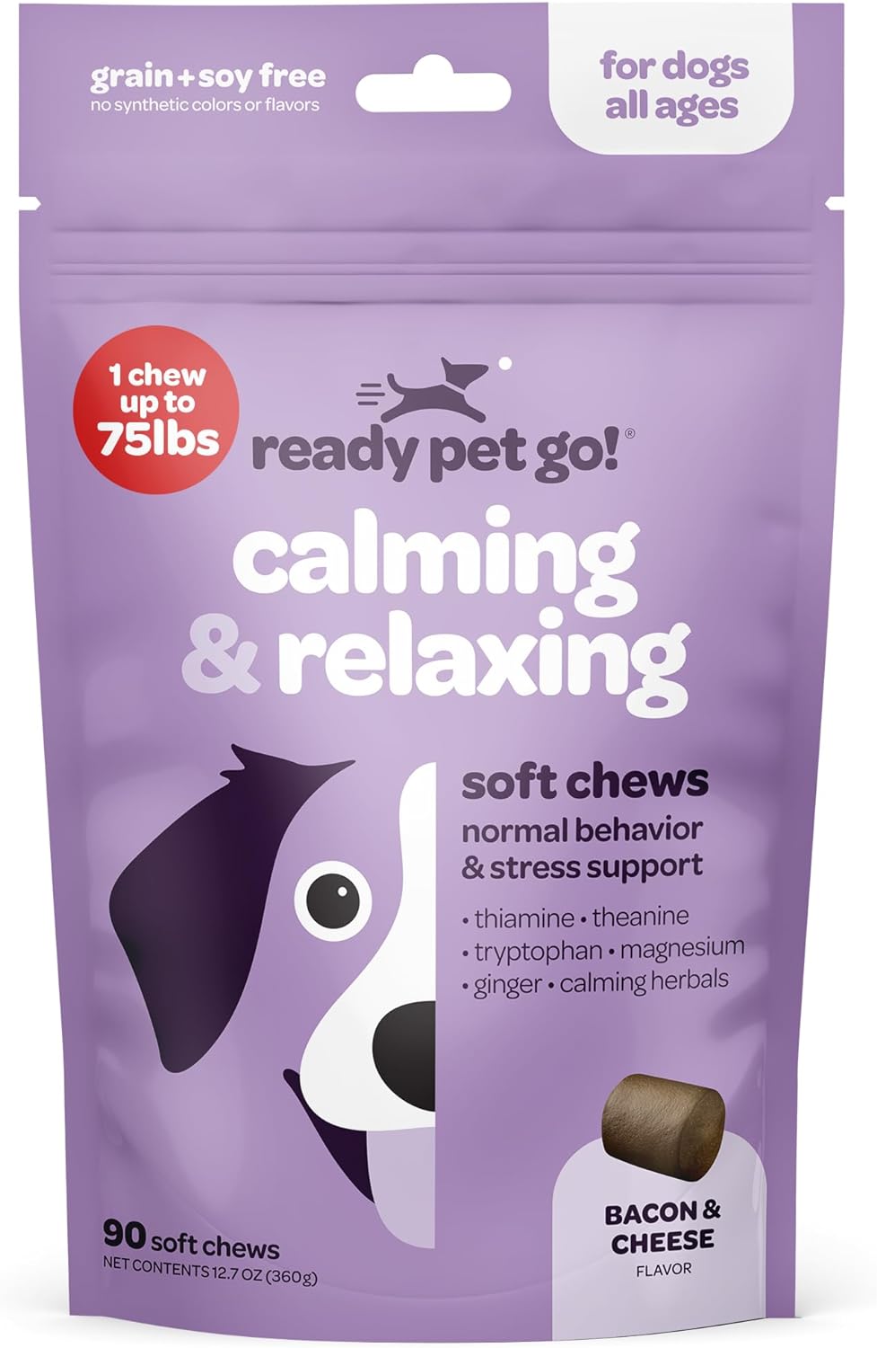Calming Chews for Dogs with Hemp & Magnesium - Dog Calming Treat for Anxiety Separation Relief - Calming Pets Chews with Chamomile Valerian & L-Theanine - Bacon & Cheese Flavor- 90 Healthy Pet Chews