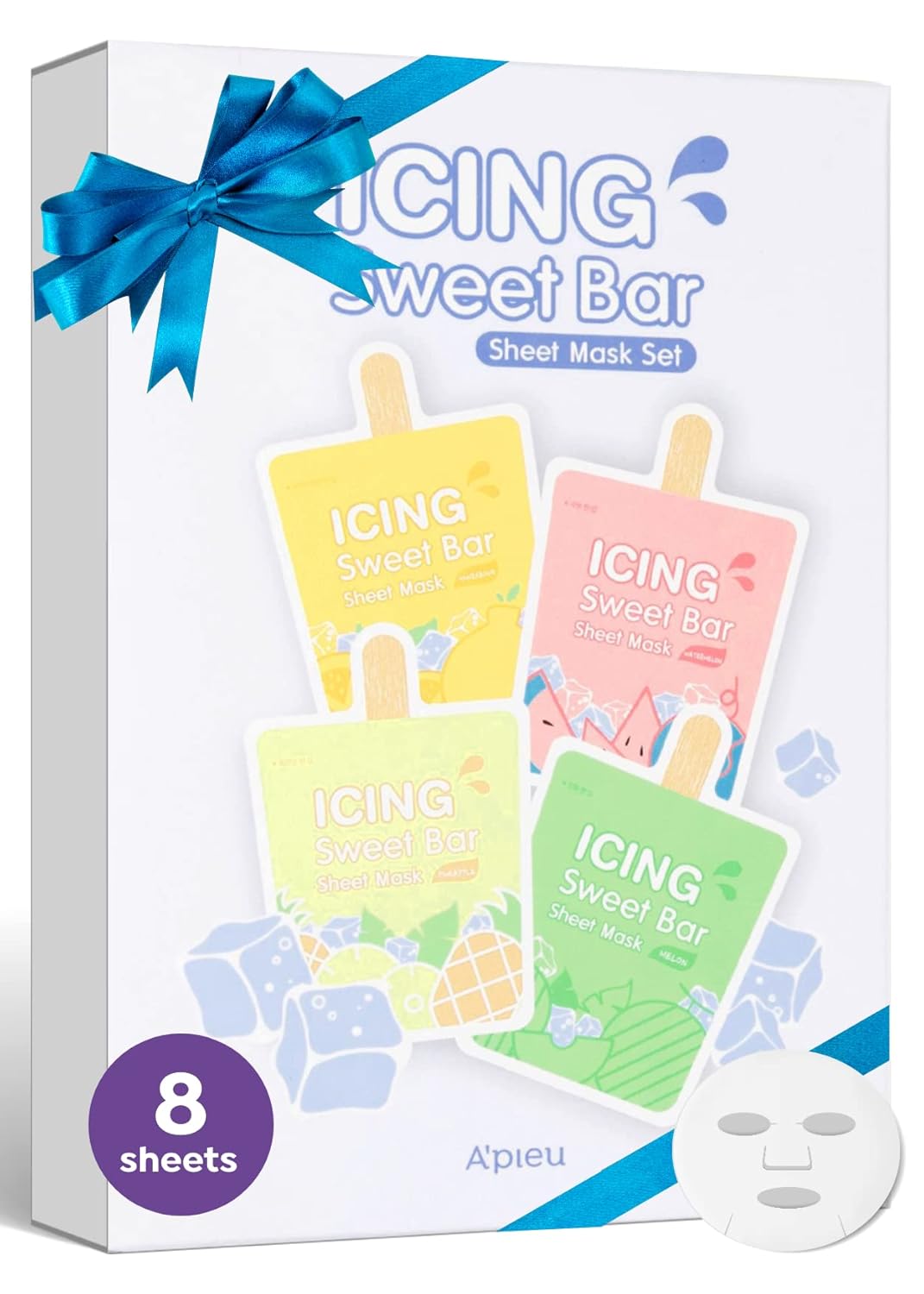 A’Pieu Icing Sweet Bar Mask Sheet (8 Sheets In 1 Pack) 4 Refreshing & Cooling Fruity Flavors, Fruit Essence That Hydrates And Nourishes, Alcohol-Free