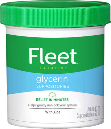 Fleet Laxative Glycerin Suppositories For Adult Constipation, Adult Laxative Jar Aloe Vera, 50 Count