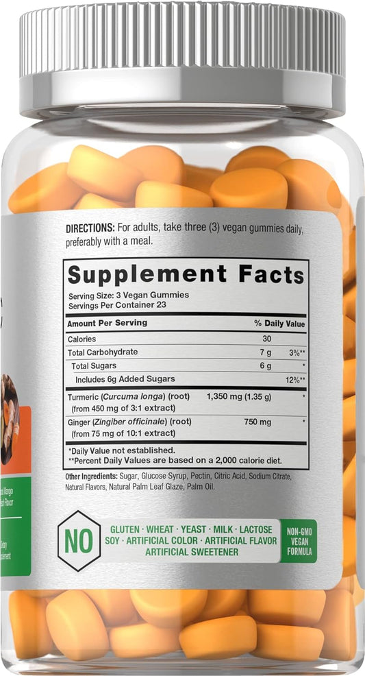 Horbäach Turmeric Curcumin Gummies | 70 Count | Mango & Peach Flavor | Turmeric and Ginger Root Gummy Supplement | Vegan, Non-GMO & Gluten Free