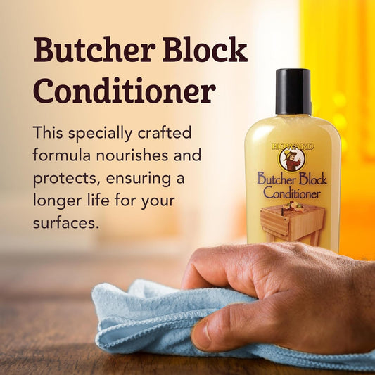 Black Swan Distributors - Howard Butcher Block Conditioner (12 oz) & Non-Abrasive Microfiber Cleaning Cloth (15x15 in) - Beeswax, Carnauba Wax & Mineral Oil - For All Food-Safe Wooden Surfaces