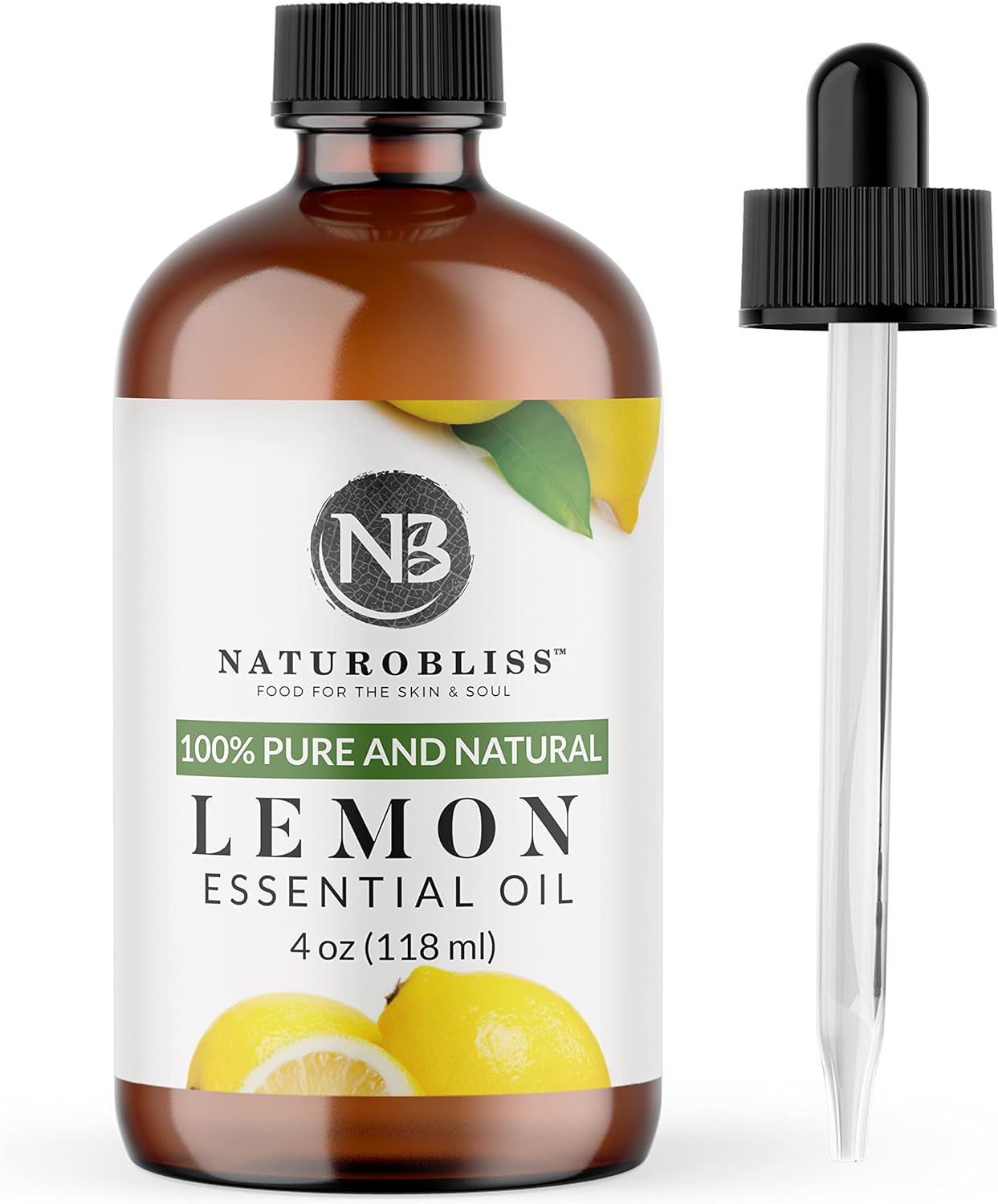 100% Pure Lemon Essential Oil Therapeutic Grade Premium Quality (4 fl. oz) with Glass Dropper, Perfect for Aromatherapy