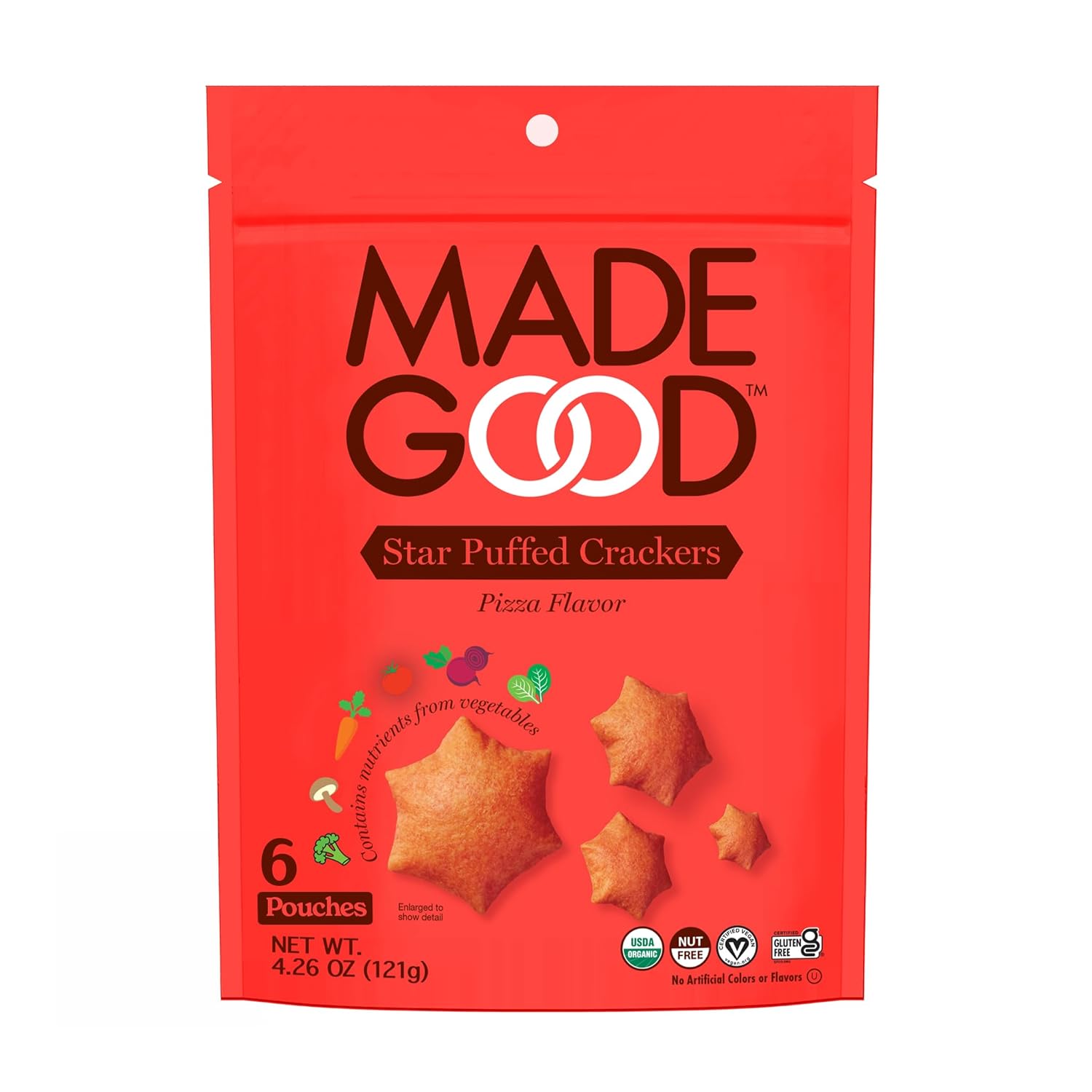 Madegood Star Puffed Crackers, Pizza, 6 Bags (4.26Oz Each) Gluten Free Crackers