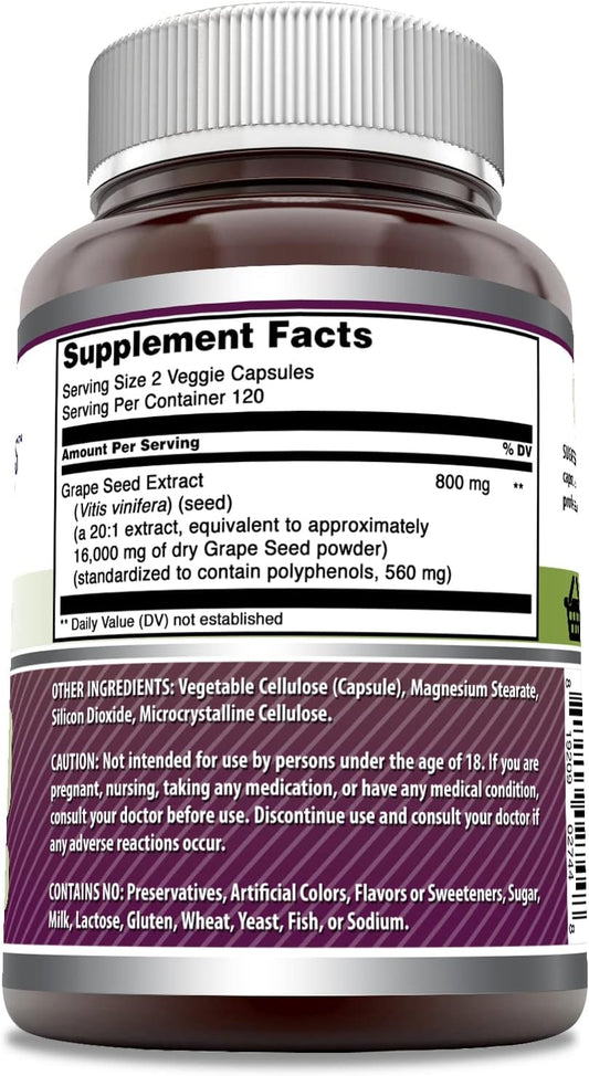 Amazing Formulas Grapeseed Extract 16000mg Per Serving 240 Veggie Capsules Supplement | 20:1 Extract | Non-GMO | Gluten Free | Made in USA | Suitable for Vegetarians