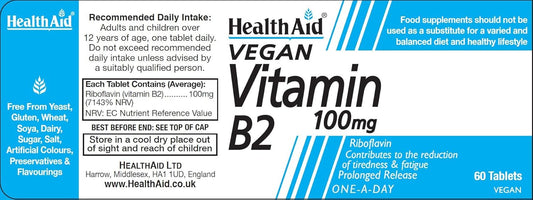 HealthAid Vitamin B2 (Riboflavin) 100mg - Prolong Release - 60 Tablets : Amazon.co.uk: Health & Personal Care