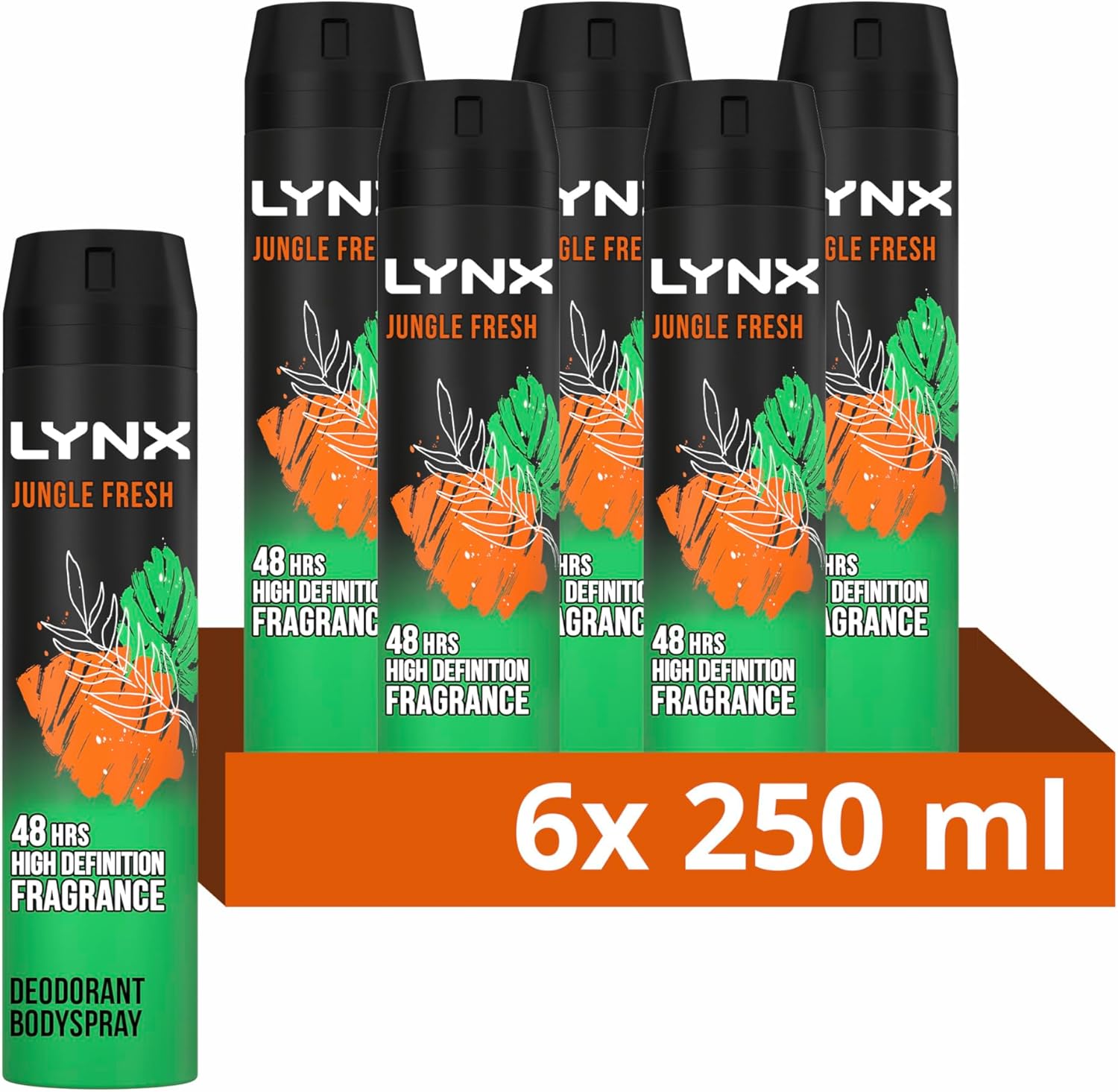 Lynx Jungle Fresh Aerosol Body Spray Deodorant With A Palm Leaves & Amber Scent 48 Hours Of Odour-Busting Zinc Tech 6X 250 Ml