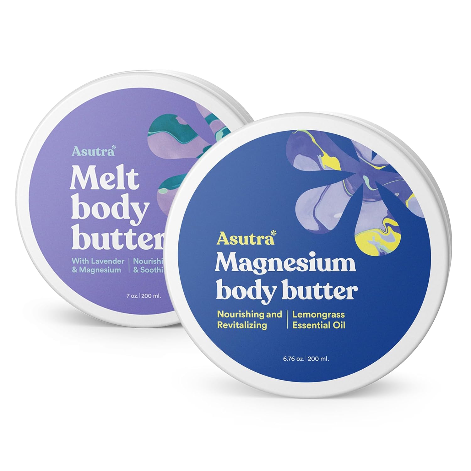 ASUTRA Lavender Magnesium Body Butter Bundle - Natural, Vegan, and Cruelty-Free Moisturizer for Sensitive & Dry Skin (13.52 oz, Set of 2)