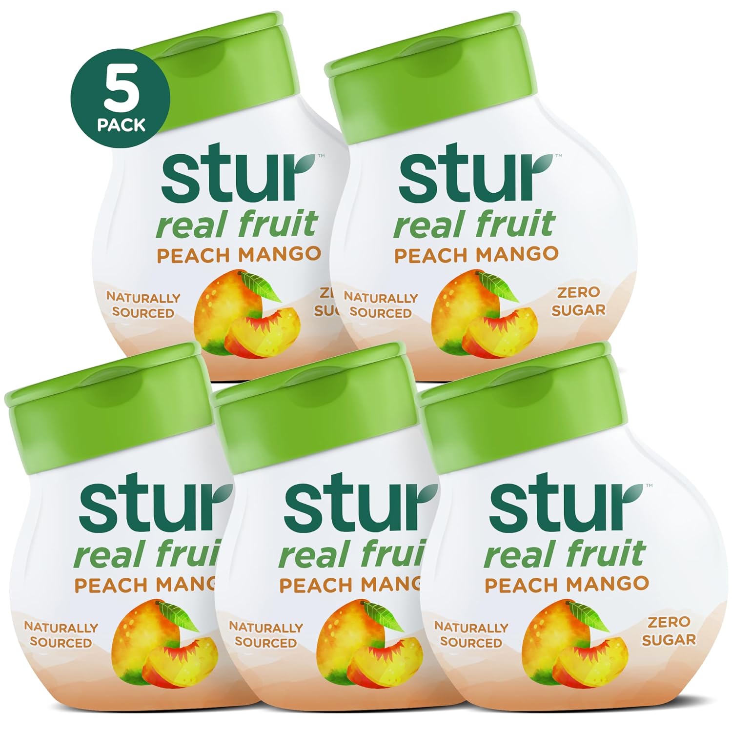 Stur Liquid Water Enhancer | Peach Mango | Sweetened With Stevia | High In Vitamin C & Antioxidants | Sugar Free | Zero Calories | Keto | Vegan | 5 Bottles, Makes 120 Drinks