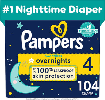 Pampers Swaddlers Overnights Diapers - Size 4, 104 Count, Disposable Baby Diapers, Night Time Skin Protection