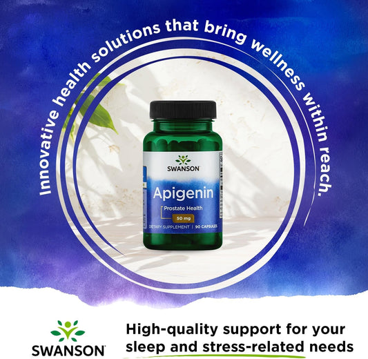 Swanson Apigenin-Bioavonoid Supplement Natural Prostate Support-Metabolism & Nerve Health Support-Can Support Sleep & Relaxation 90 Caps, 50mg Each