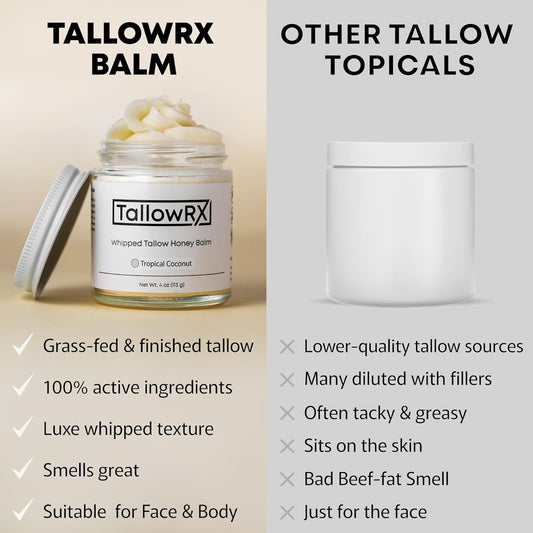 100% Grass-Fed Beef Tallow For Skin – Whipped Tallow Honey Balm, Pure & Organic Moisturizer For Face & Body With Manuka Honey, Jojoba & Calendula – Deep Hydration & Soothing (4 Oz, Vanilla Scented)