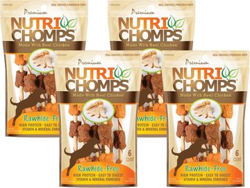 Nutrichomps Dog Chews, 5-Inch Kabobs, Easy To Digest, Rawhide-Free Dog Treats, 6 Count, Real Chicken And Porkskin Chew Flavor , Bundle Of 4, Brown, 24 Count (Nt094V-4)