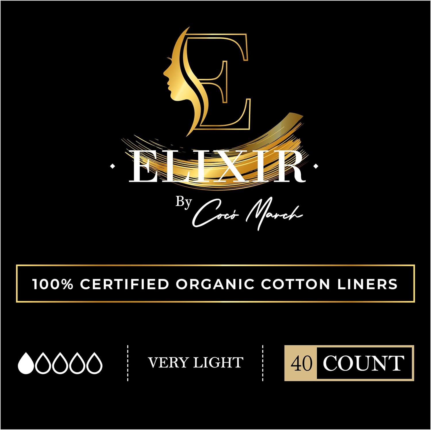 Organic Cotton Liners Certified Hypoallergenic Organic Cotton in All Layers Biodegradable Backing Free of Chlorine & Chemicals Ultrathin - 40 Count - Elixir by Coco March for Sensitive Skin