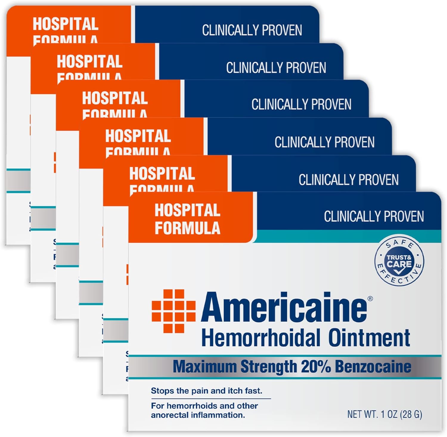 Americaine Hemorrhoidal Ointment | Maximum Strength | 20% Benzocaine | 1 Oz | Pack Of 6