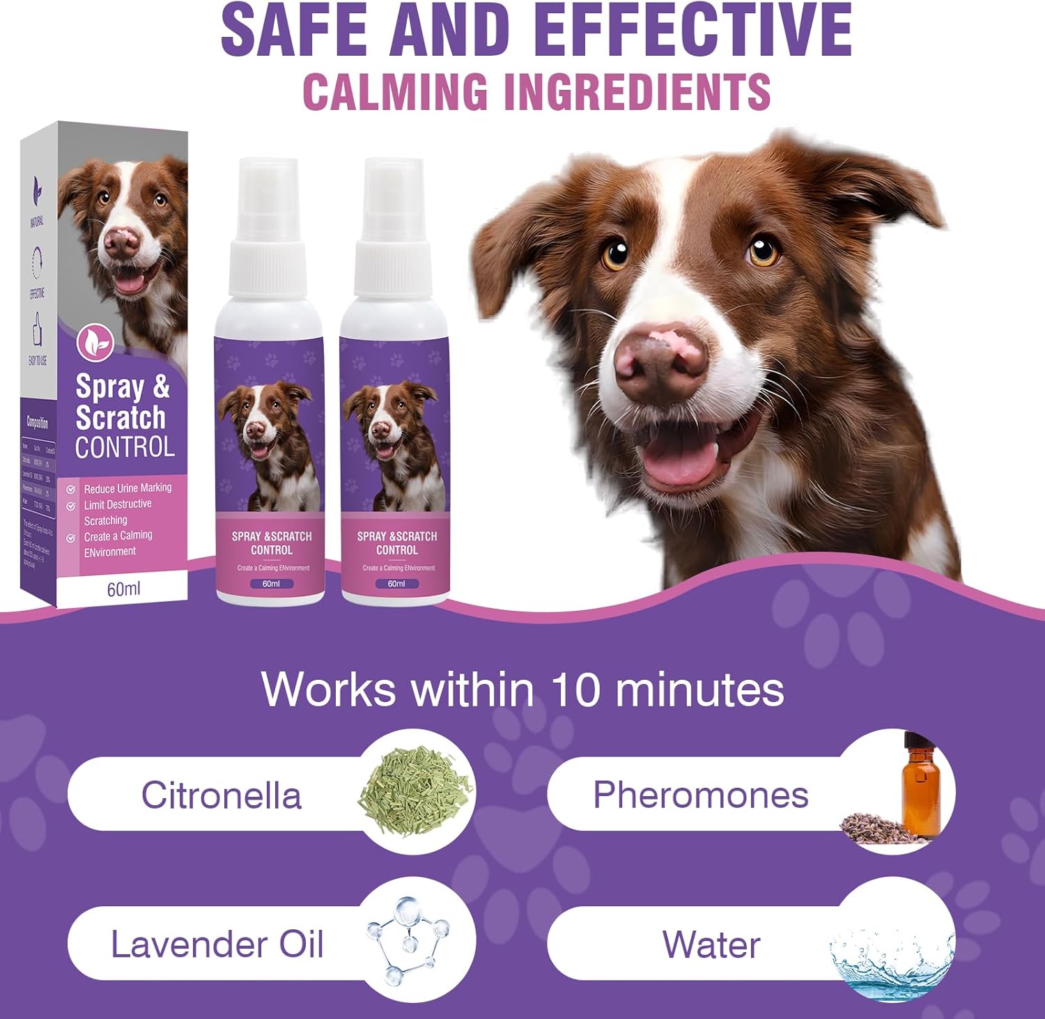 Dog Pheromone Calming Spray 2Pack Relief Stress & Anxiety - Pheromone Spray for Dog New Environment Anxiety and Stress Relief Calming Care for Small/Medium/Large Dogs Travel Home Vet Visits Fireworks : Pet Supplies